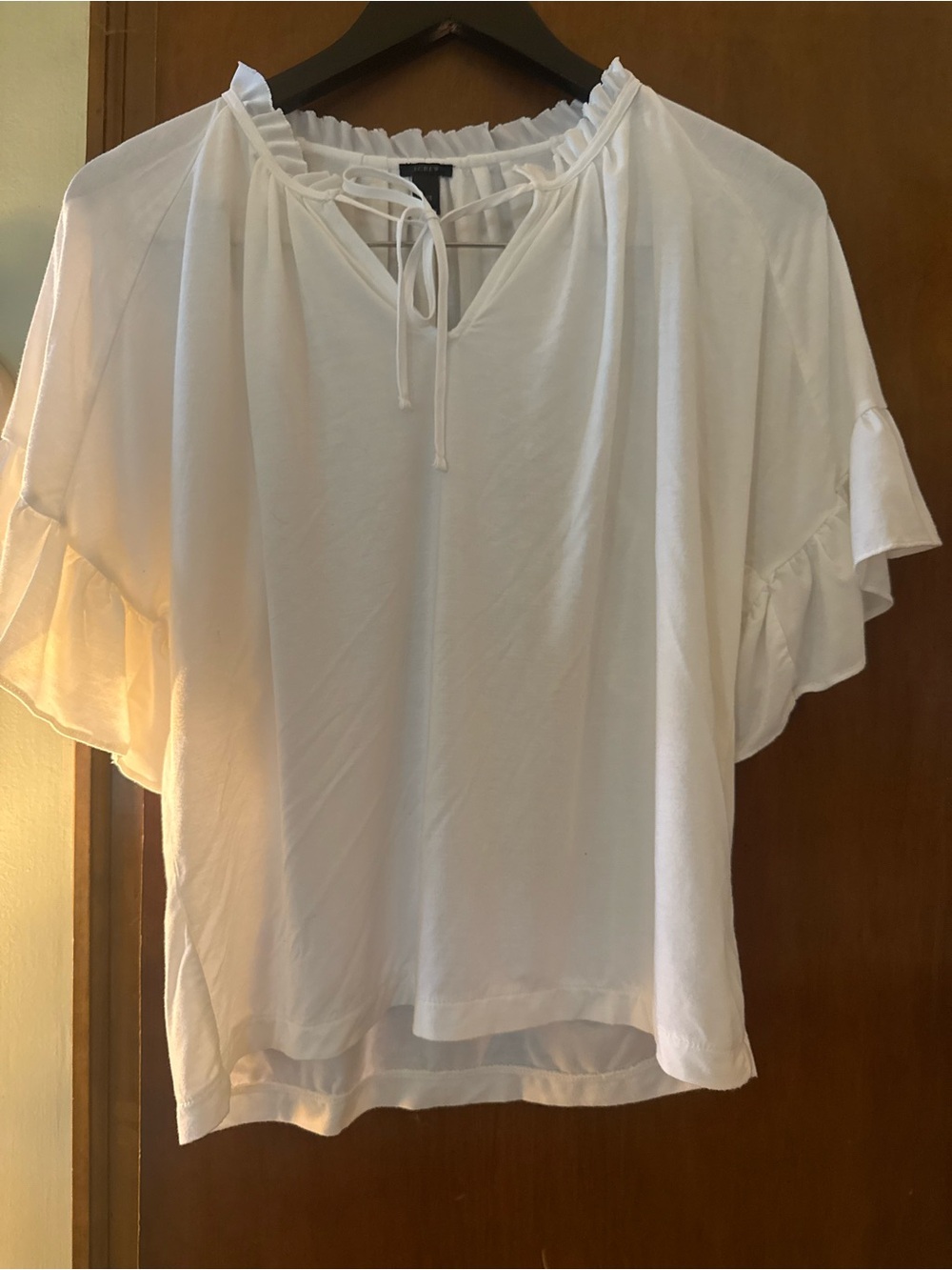 J. Crew White Tie-Neck Ruffle Sleeve Blouse